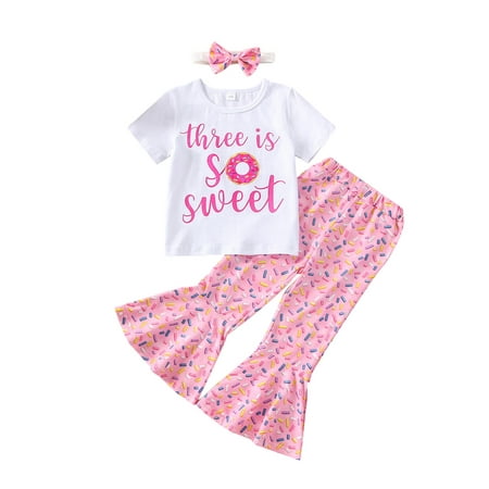 Canrulo Toddler Little Girl Birthday Summer Outfits Three/Four/Five Sweet Letter Donut Print Short Sleeve Tops Flared Pants Outfits Pink Three 2-3 Years
Canrulo Toddler Little Girl Birthday Summer Outfits Three/Four/Five Sweet Letter Donut Print Short Sleeve Tops Flared Pants Outfits Pink Three 2-3 Years