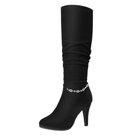 Dream Pairs Women s Knee High Platform Heel Boots SARAH-MID BLACK/NUBUCK Size 11
