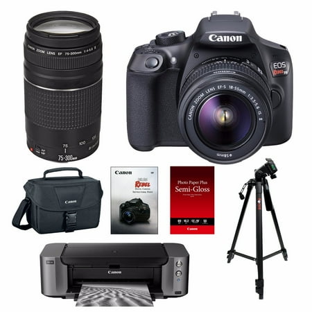 Canon EOS Rebel T6 DSLR Camera w\/ 18-55mm & 75-300mm Lens and Pixma PRO-10 Bundle