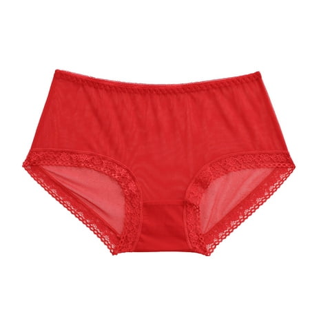 

adviicd Cotton Panties Underwear for Women 5 Piece Lace Scalloped Trim Briefs Panties Low Rise Panty Set Red Medium