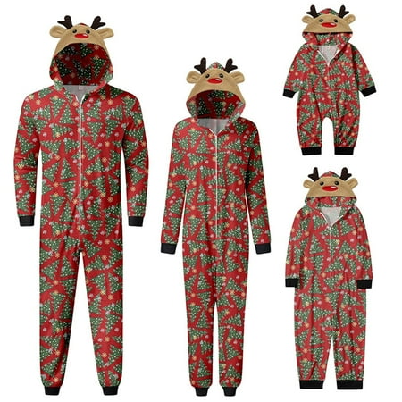 Family Christmas Pjs Matching Sets Jumpsuit Onesie with Hood Christmas Pajamas for Family Holiday Xmas Sleepwear