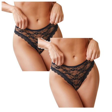 Women Underwear Brief Hot Crochet Lace Lace-up Panty Hollow Out Panties 2PC