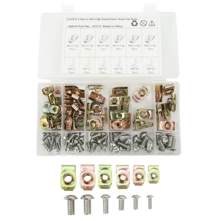 115pcs U Nut Clip Kit 4 Size M4 M5 M6 M8 Colorful Galvanized Car Clip Screw Assortment for Car Motorcycle
115pcs U Nut Clip Kit 4 Size M4 M5 M6 M8 Colorful Galvanized Car Clip Screw Assortment for Car Motorcycle