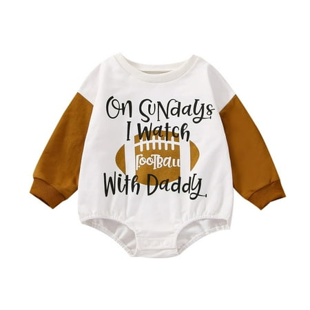 Baby Boy Football Outfit Rugby Game Day Letter Print Sweatshirt Onesie Romer Infant One Piece Fall Winter Clothes