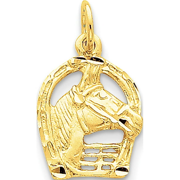 Leslies Fine Jewelry Designer 14k Yellow Gold Yellow Diamond-cut Horse Head in Horseshoe (12x20mm) Pendant Gift