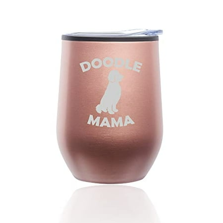 Stemless Wine Tumbler Coffee Travel Mug Glass with Lid Doodle Mama (Rose Gold)