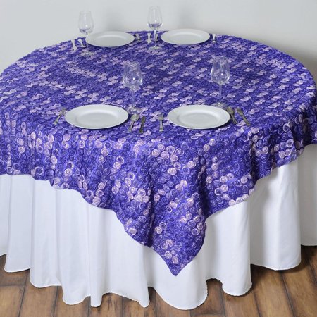72" Purple Satin Mini-Rosettes Square Overlay For Wedding Catering Party Table