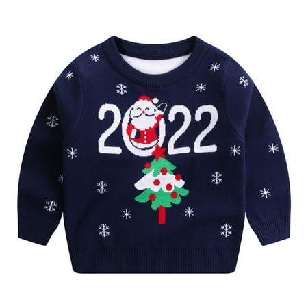 Baby Boys Girls Christmas Outifts Santa Claus Pattern Knit Sweater Long Sleeve Crew Neck Pullover Chidren Sweatshirt Kids Clothes 1-8Y