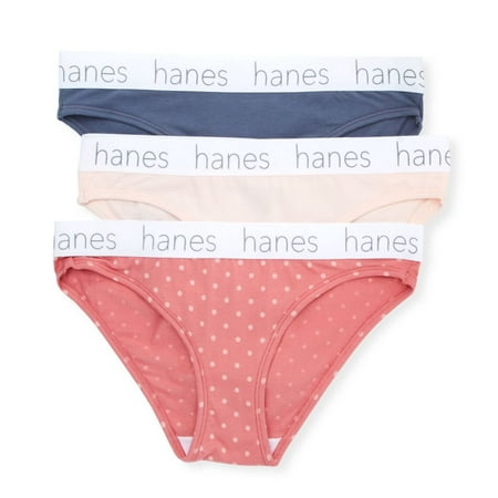 Women s Hanes 45UOBK Cotton Blend Bikini Panty - 3 Pack (Blue/Buff/Pink M)