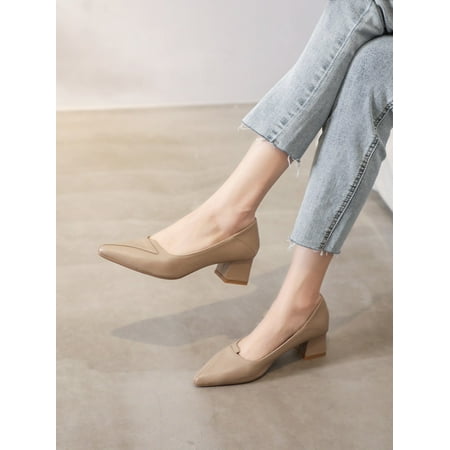 Point Toe Chunky Heeled Court Pumps Women‘s Footwear