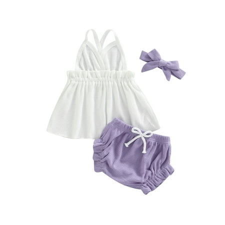 Arvbitana Newborn Baby Girl Summer Outfits Sleeveless V-Neck Ruffle Vest + Solid Triangle Shorts + Bow Headband 3Pcs 3-24M
Arvbitana Newborn Baby Girl Summer Outfits Sleeveless V-Neck Ruffle Vest + Solid Triangle Shorts + Bow Headband 3Pcs 3-24M