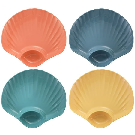 4Pcs Sushi Dip Dish Plastic Fruit Plate Food Dip Plate Decorative Food Plate Shell Shape Plate