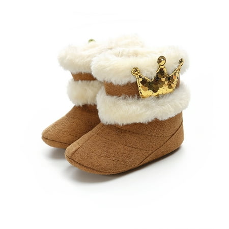 WenaZao Baby Cotton-Padded Shoes Anti-Slip Sequins Crown Snow Boot Prewalker