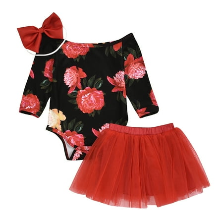 Newborn Baby Girls Floral Print Long Sleeve Off-Shoulder Romper Bodysuit+Tulle Tutu Skirt+Headband 3pcs Clothes Set
Newborn Baby Girls Floral Print Long Sleeve Off-Shoulder Romper Bodysuit+Tulle Tutu Skirt+Headband 3pcs Clothes Set