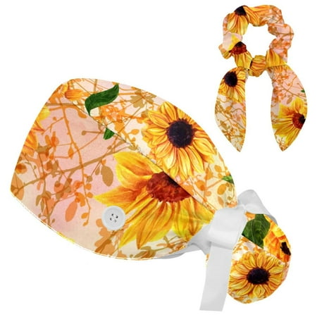 Working Cap with Buttons and Sweatband Scrub Hat Bouffant Caps with Scrunchie Sunflower Tie Back Hats
Working Cap with Buttons and Sweatband Scrub Hat Bouffant Caps with Scrunchie Sunflower Tie Back Hats