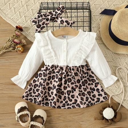 PatPat 2pcs Baby Girl 100% Cotton Crepe Ruffle Trim Long-sleeve Spliced Leopard Print Dress & Headband Set
PatPat 2pcs Baby Girl 100% Cotton Crepe Ruffle Trim Long-sleeve Spliced Leopard Print Dress & Headband Set