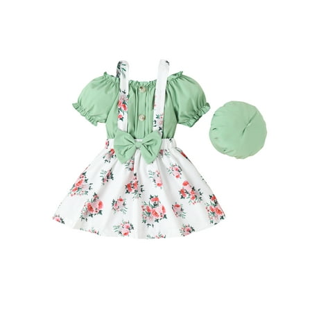 Suanret Kids Girls Summer 3Pcs Outfits Short Sleeve Button Tops + Floral Suspender Skirt + Hat Clothes Sets Green 6 Years
Suanret Kids Girls Summer 3Pcs Outfits Short Sleeve Button Tops + Floral Suspender Skirt + Hat Clothes Sets Green 6 Years