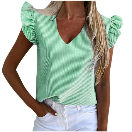 Workout Tops for Women Flannel Shirts for Women Women s Summer Striped V-Neck Ruffle Sleeveless Short Sleeve Blouse Shirts Cute Tops for Women on Clearance Tops for Women Green 2XL
Workout Tops for Women Flannel Shirts for Women Women s Summer Striped V-Neck Ruffle Sleeveless Short Sleeve Blouse Shirts Cute Tops for Women on Clearance Tops for Women Green 2XL