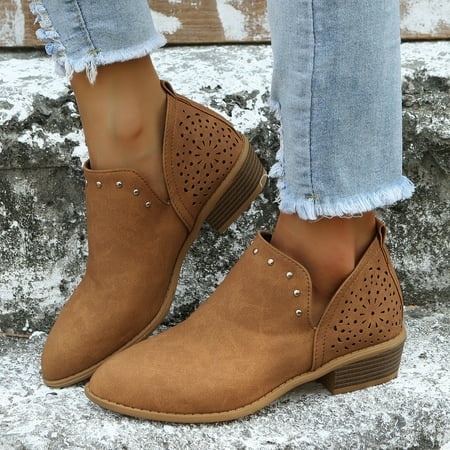 ERTUTUYI Ladies Fashion Solid Color Hollow Carved Pointed Stud Low Heel Vintage Short Boots Brown 41
ERTUTUYI Ladies Fashion Solid Color Hollow Carved Pointed Stud Low Heel Vintage Short Boots Brown 41