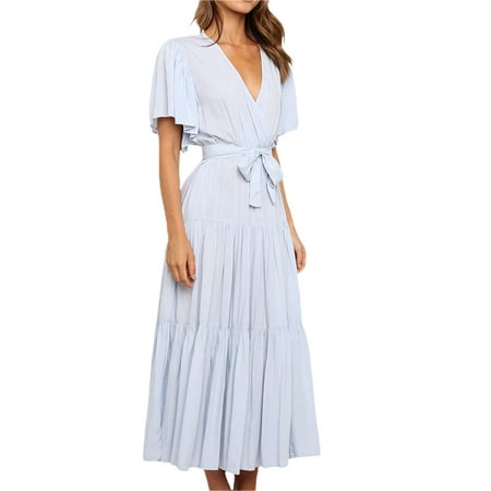 Gureui Women s Summer Dress with Waist Belt Casual Plain Short Sleeve Ruched V-Neck Loose Long One-Piece Dresses
Gureui Women s Summer Dress with Waist Belt Casual Plain Short Sleeve Ruched V-Neck Loose Long One-Piece Dresses