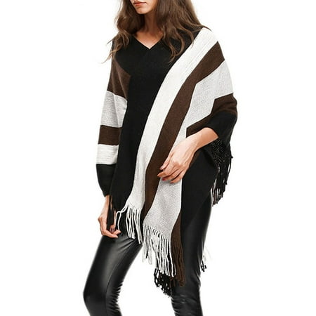 Knit Tassel Fringed Pullover Poncho Sweater Cape Shawl Wrap for Women Knitted Cardigan Pullover Jumper Coat Outwear Tops