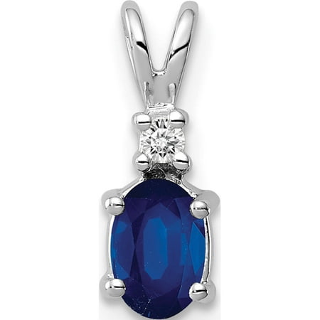 14k White Gold 6x4mm Oval Sapphire VS Diamond Pendant / Charm