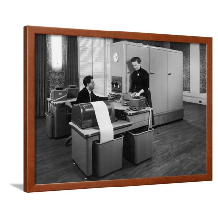Man and a Women Working Together with a Pegasus Computer Framed Print Wall Art