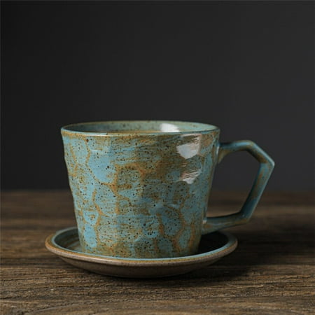 Japanese Retro Coffee Mug and Saucer Milk Drinking Water Ceramic Cup Green Tea Cafe Household Mug Dessert Plate Stoneware Cup