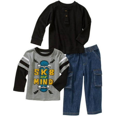 Garanimals Baby Toddler Boys' Henley, Graphic Hangdown Tee and Cargo Pants 3-Piece Outfit Set
