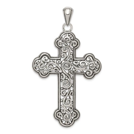 Sterling Silver Antiqued Swirl Cross Pendant