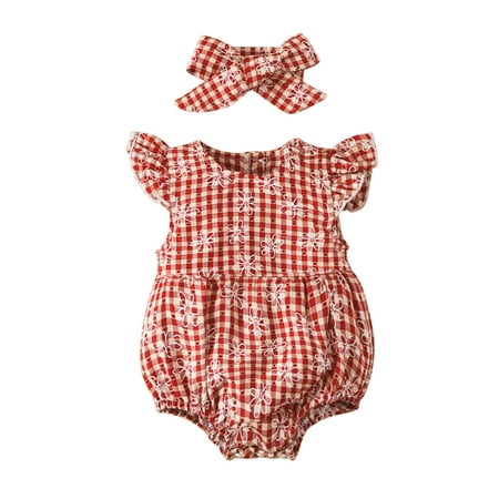 Musuos Baby Girl Romper Sleeveless Plaid Floral Print Jumpsuit Bodysuit and Headband
Musuos Baby Girl Romper Sleeveless Plaid Floral Print Jumpsuit Bodysuit and Headband
