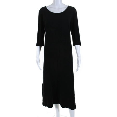 Pre-owned|Joan Vass Women s 3/4 Sleeve Cotton Maxi Dress Black Size 2P