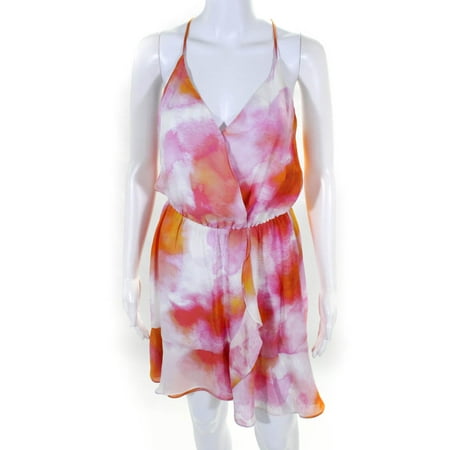 Pre-owned|Parker Womens Silk V Neck Spaghetti Strap A Line Dress Pink Orange Size Small