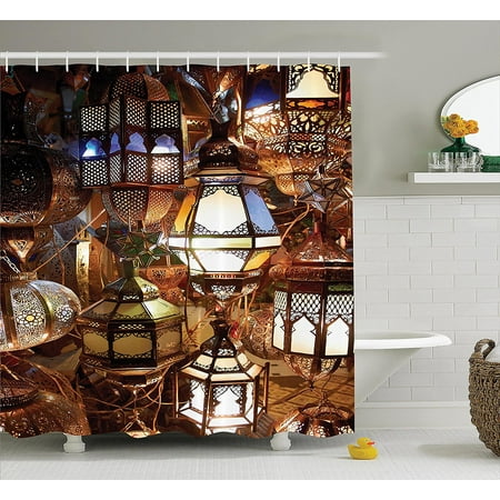 Moroccan Decor Shower Curtain by , Arabic Lamps and Lanterns Souk Evening Culture Historical Picture Pattern, Polyester Fabric Bathroom Decor Set with Hooks.., By Ambesonne Ship from US