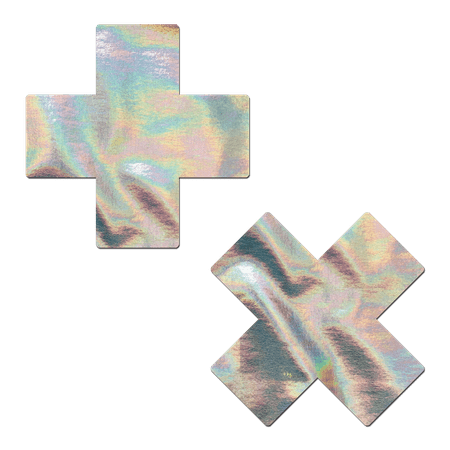 Plus X: Silver Holographic Cross Nipple Pasties by Pastease®