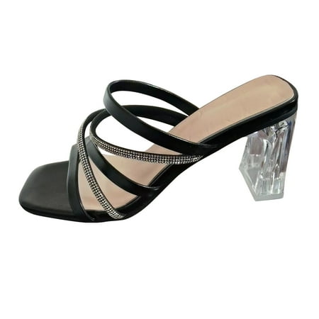 Cathalem Ladies Fashion Summer Leather Rhinestone Decorative Square Head Open Toe Thick High Heel Sandals Black 38
Cathalem Ladies Fashion Summer Leather Rhinestone Decorative Square Head Open Toe Thick High Heel Sandals Black 38