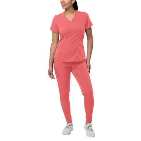 Adar Pro Modern Athletic Scrub Set For Women - Modern V-Neck Scrub Top & Yoga Jogger Scrub Pants