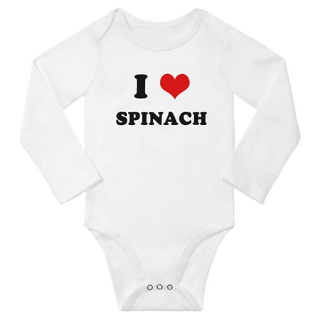 I Heart Spinach Love Food Cute Baby Long Romper (White 12-18 Months)