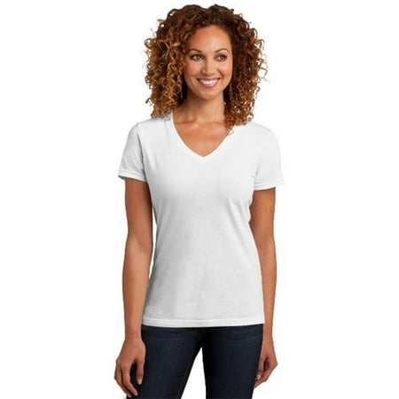 DM1190L Ladies Perfect Blend V-Neck Tees, White - Large
