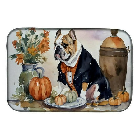 English Bulldog Fall Kitchen Pumpkins Dish Drying Mat DAC1757