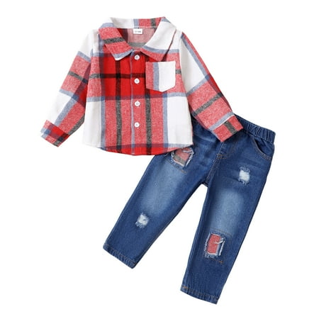 3T Baby Boy Outfits 4T Boys 2PCS Denim Outfits Set Toddler Boys Long Sleeve Plaid Top Denim Pants Set Red
3T Baby Boy Outfits 4T Boys 2PCS Denim Outfits Set Toddler Boys Long Sleeve Plaid Top Denim Pants Set Red