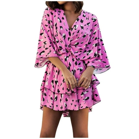 Geyes Sexy Women Dress Summer Fashion Solid Color Printed V Neck Tie Doll Sleeve Half Sleeve Dress Casual Loose Pajama Dress
Geyes Sexy Women Dress Summer Fashion Solid Color Printed V Neck Tie Doll Sleeve Half Sleeve Dress Casual Loose Pajama Dress