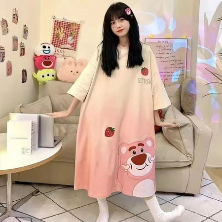 

Sanrio Hello Kitty Kuromi Pochacco Kawaii Pajamas Disney Pajamas Summer Dress Womens Y2k Loose Oversized Nightgown Home Clothes