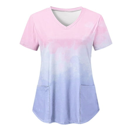 Baocc scrub tops Women Casual V Neck Color Gradient Tie Dye Print Short Sleeve Pocket Shirt nursing tops V-Neck Print
Baocc scrub tops Women Casual V Neck Color Gradient Tie Dye Print Short Sleeve Pocket Shirt nursing tops V-Neck Print