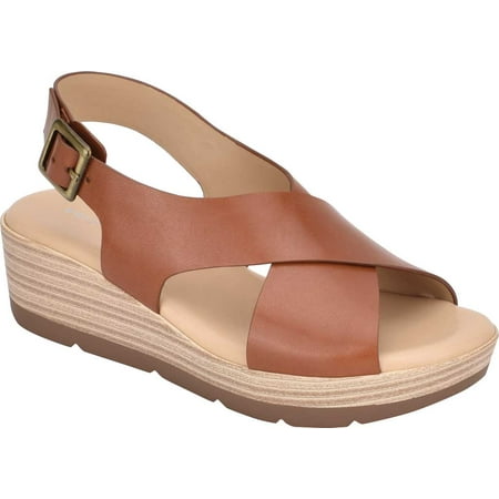 Women s Easy Spirit Kamila Wedge Slingback Sandal Medium Brown Leather 6 M
