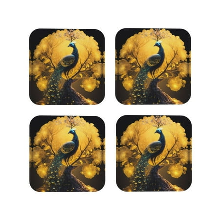Coasters Set of 4 - Elegant Gold Leaf Peacock Drink Coasters for Tabletop Protection Leather Coasters for Living Room Decor and Housewarming Gift Square
Coasters Set of 4 - Elegant Gold Leaf Peacock Drink Coasters for Tabletop Protection Leather Coasters for Living Room Decor and Housewarming Gift Square