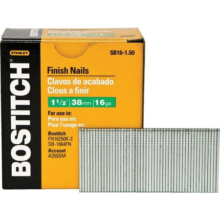 Bostitch 16-Gauge Coated Straight Finish Nail 1-1/2 In. (2500 Ct.)