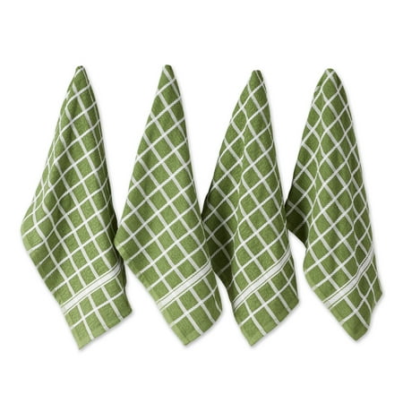 Antique Green Solid Windowpane Terry Dishtowel 4 Piece