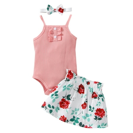 Suanret Summer Newborn Baby Girls Clothes Solid Ruffle Romper Tops Floral Print Skirt Headband 3Pcs Outfits Pink 9-12 Months
Suanret Summer Newborn Baby Girls Clothes Solid Ruffle Romper Tops Floral Print Skirt Headband 3Pcs Outfits Pink 9-12 Months
