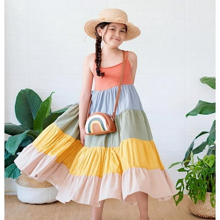 Emmababy Toddler Girls Gradient Color Dress Sweet Style Suspender Long Dress